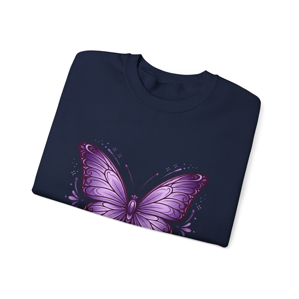 Purple Butterfly Crewneck Sweatshirt — Vibrant Graphic Butterfly Pullover