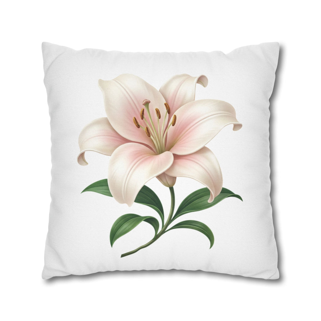 Pink Lily Floral Pillowcase — Decorative Square Throw Pillow Cover