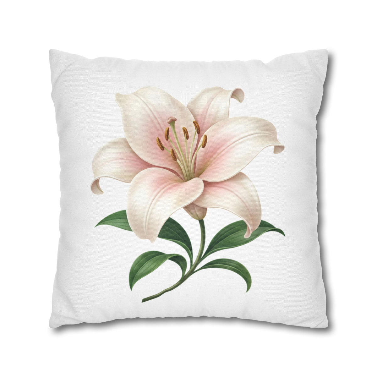Pink Lily Floral Pillowcase — Decorative Square Throw Pillow Cover