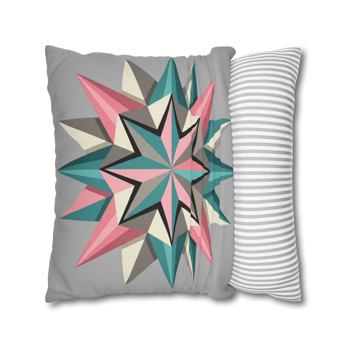 Geometric Starburst Throw Pillowcase — Pink Teal Modern Accent