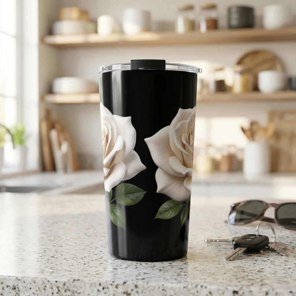 White Rose Black Tumbler 20oz