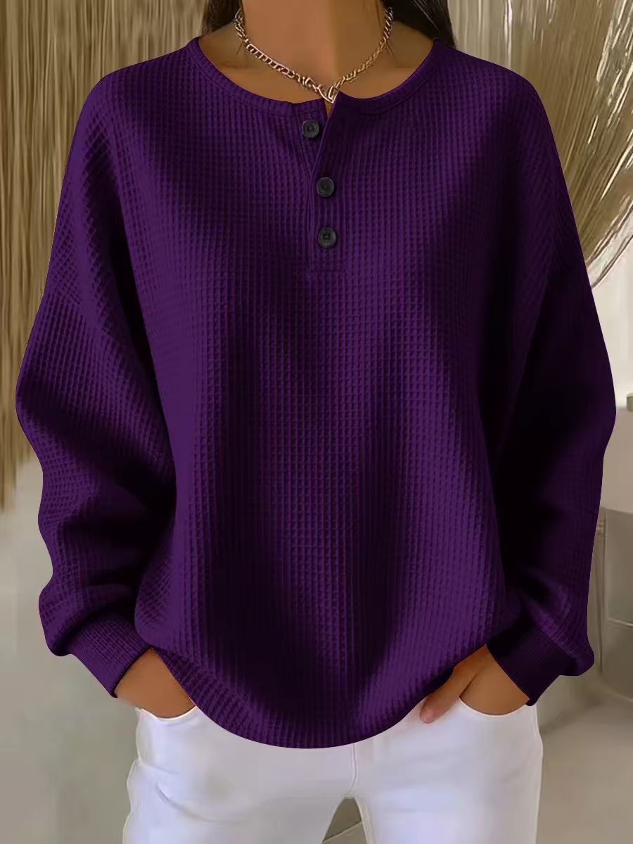 Round neck solid color pullover loose top long sleeve and short sleeve