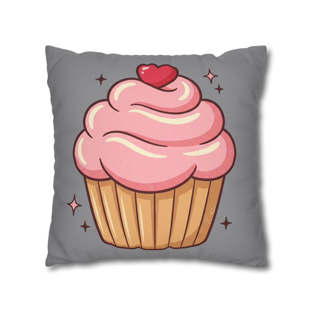 Pink Cupcake Spun Polyester Square Pillowcase- Grey