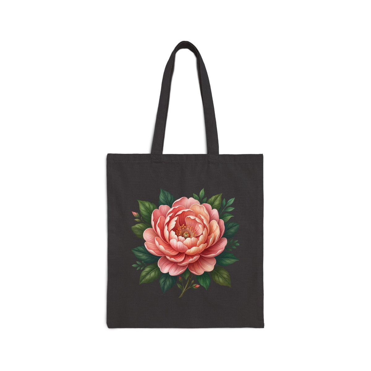 Canvas Tote Bag — Vintage Peach Rose Floral Market Tote