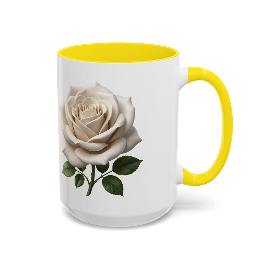 White Rose Accent Coffee Mug — Elegant Floral 11/15oz Ceramic