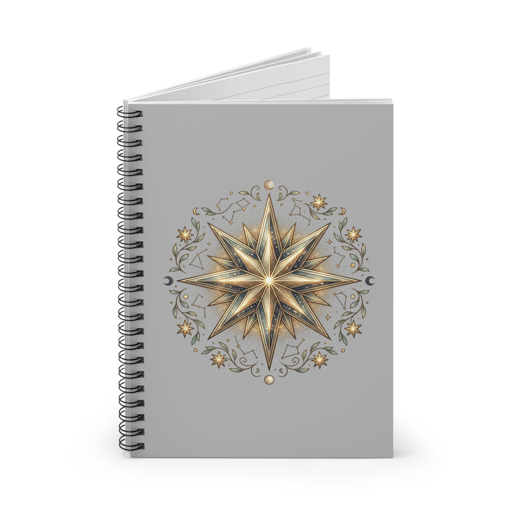 Star Print Spiral Notebook - Ruled Line- Light Grey