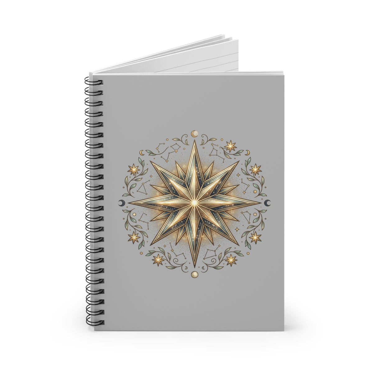 Star Print Spiral Notebook - Ruled Line- Light Grey