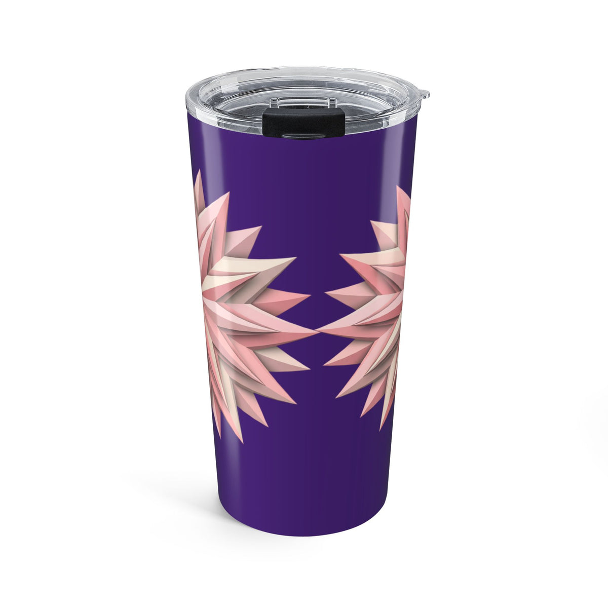 20oz Floral Geometric Tumbler — Pink Starburst on Dark Purple