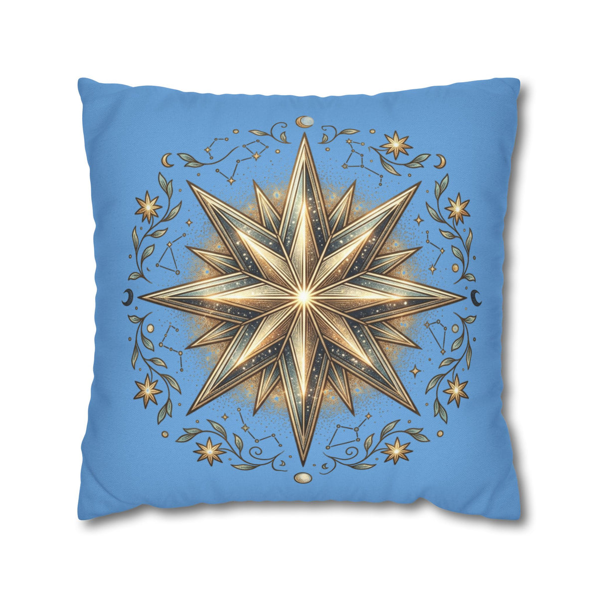 Star Print Light Blue Spun Polyester Square Pillowcase