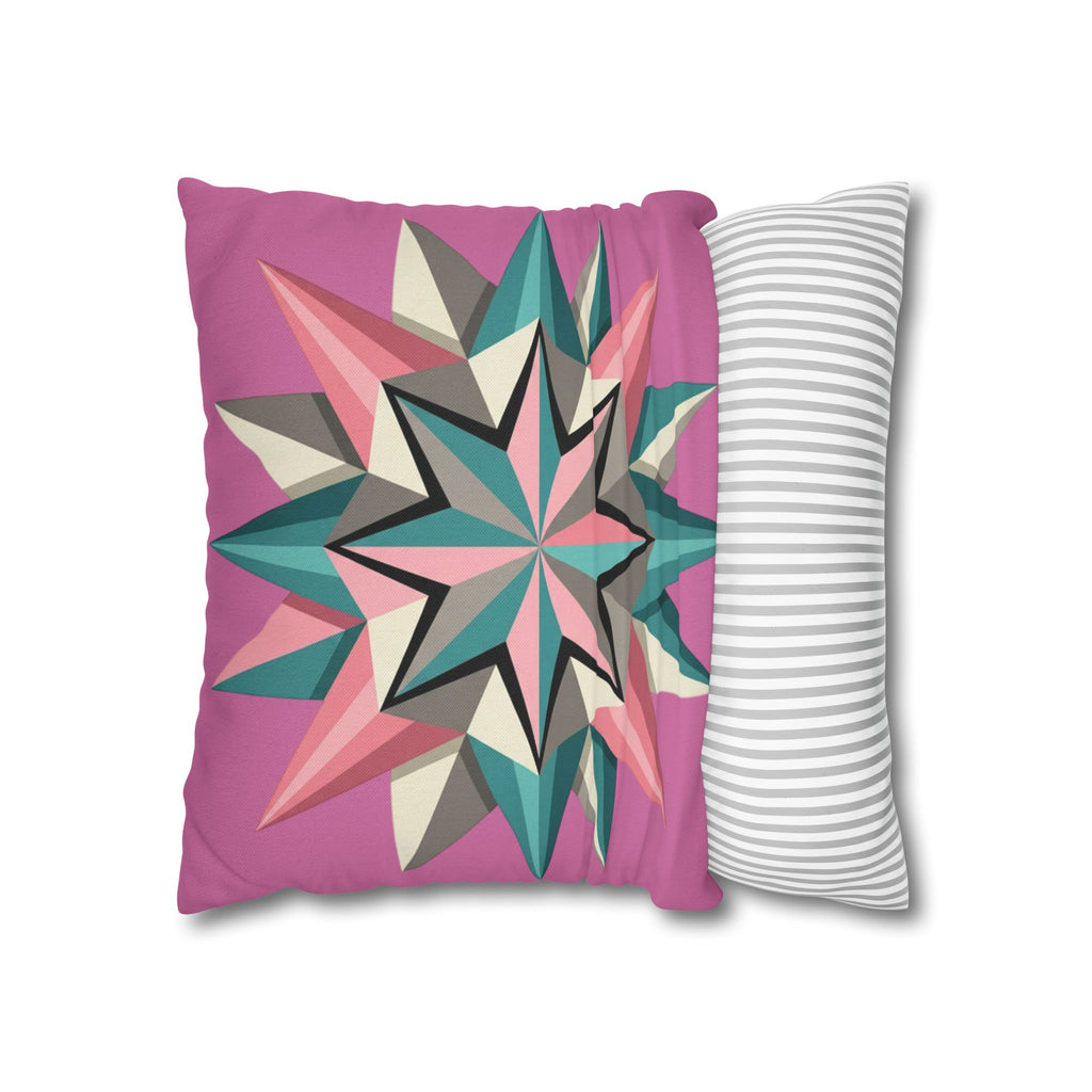 Pink Geometric Star Throw Pillowcase – Modern Kaleidoscope Accent