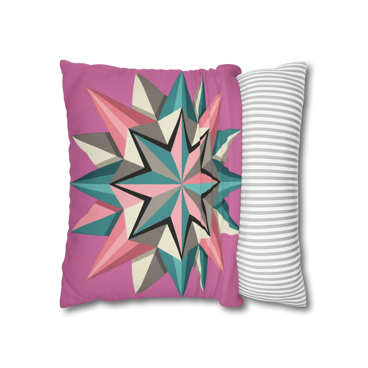 Pink Geometric Star Throw Pillowcase – Modern Kaleidoscope Accent