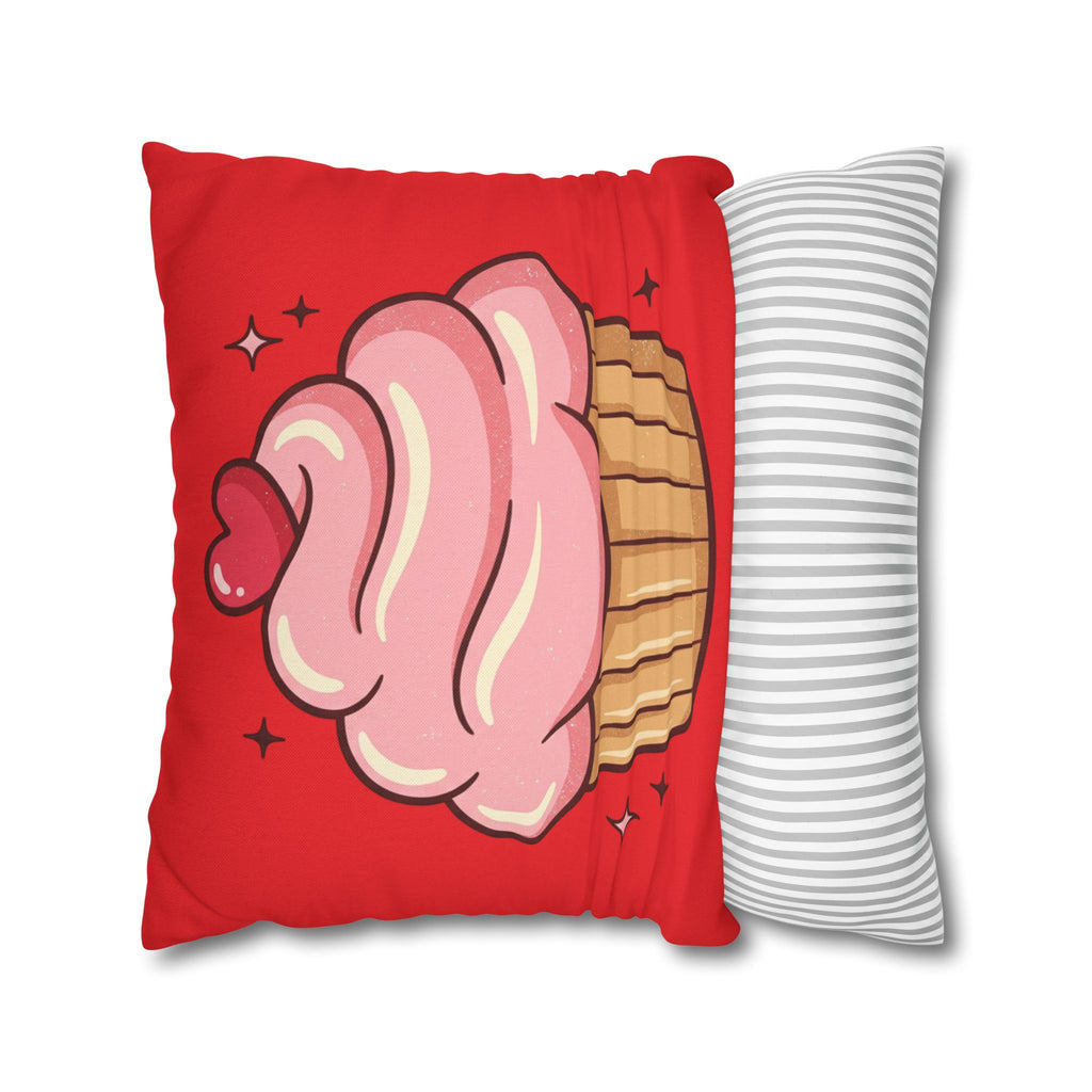 Pink Cupcake Spun Polyester Square Pillowcase- Red