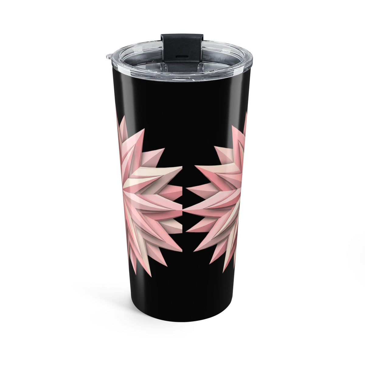 20oz Pink Geometric Star Tumbler — Insulated Travel Cup- Black
