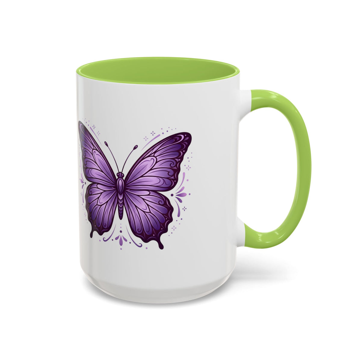 Purple Butterfly Accent Coffee Mug — 11oz & 15oz Decorative Tea Cup
