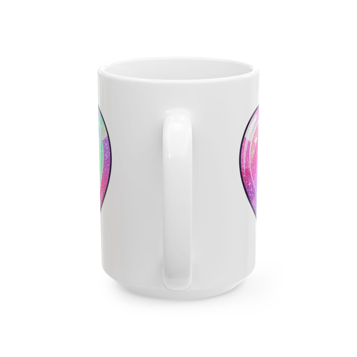 Pastel Glitter Heart Ceramic Mug — Rainbow Sparkle Coffee Cup (11oz, 15oz)