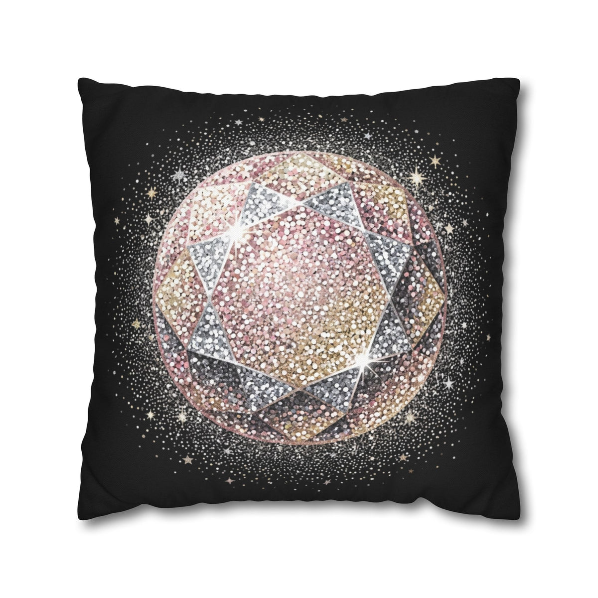 Glittery Black Spun Polyester Square Pillowcase