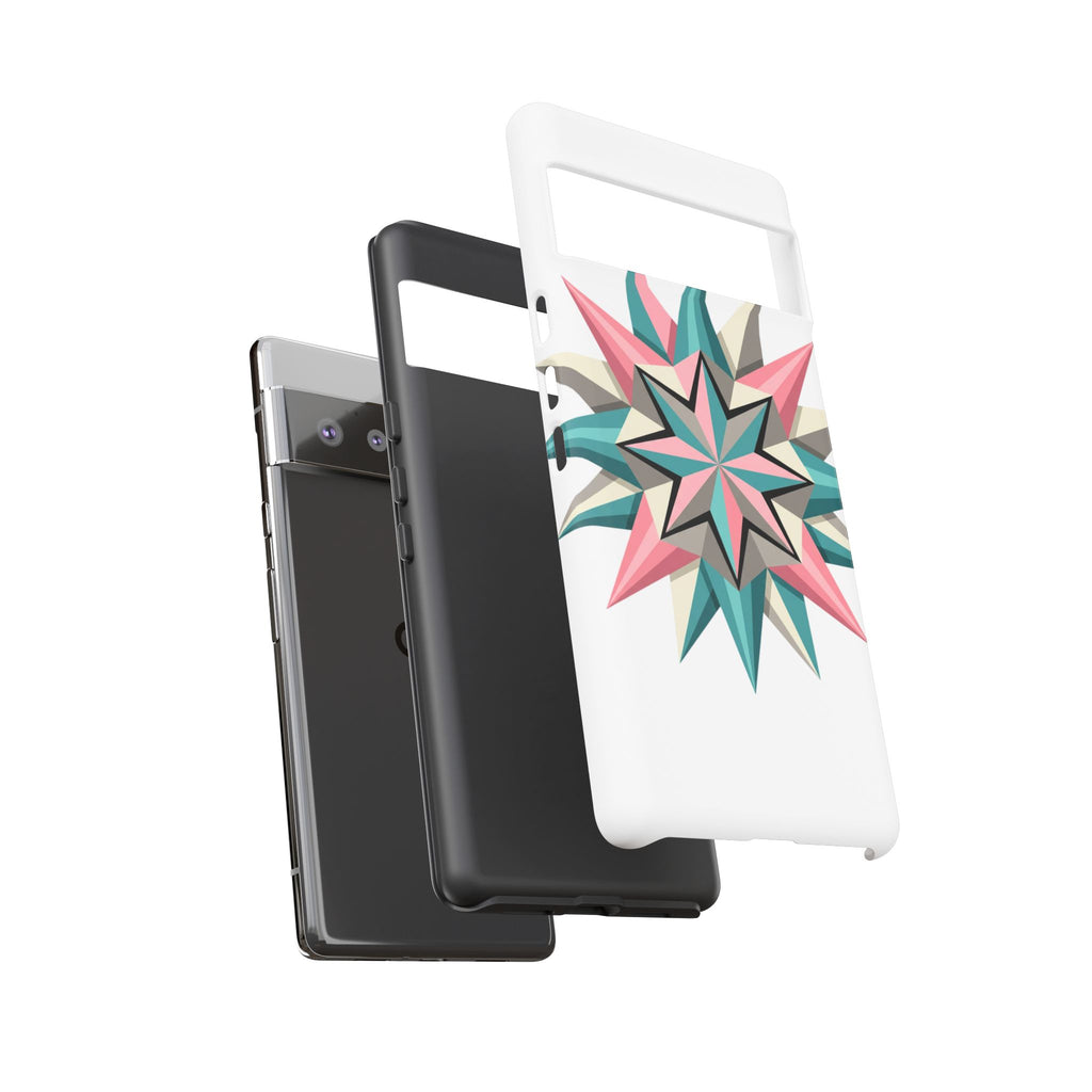 Geometric Star Tough Phone Case – Pink Teal Compass Design