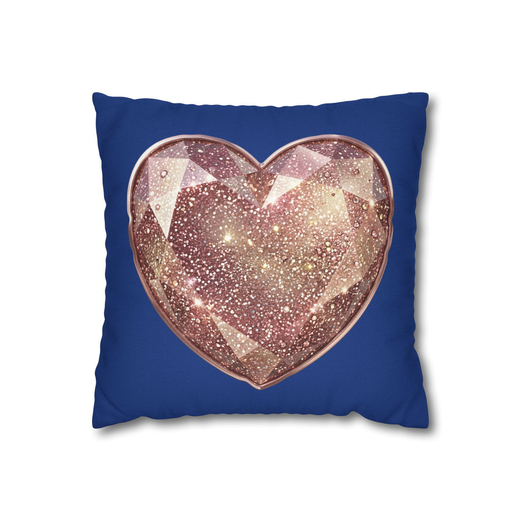 Galaxy Rose Gold Heart Pillowcase — Decorative Square Throw Pillow- Navy