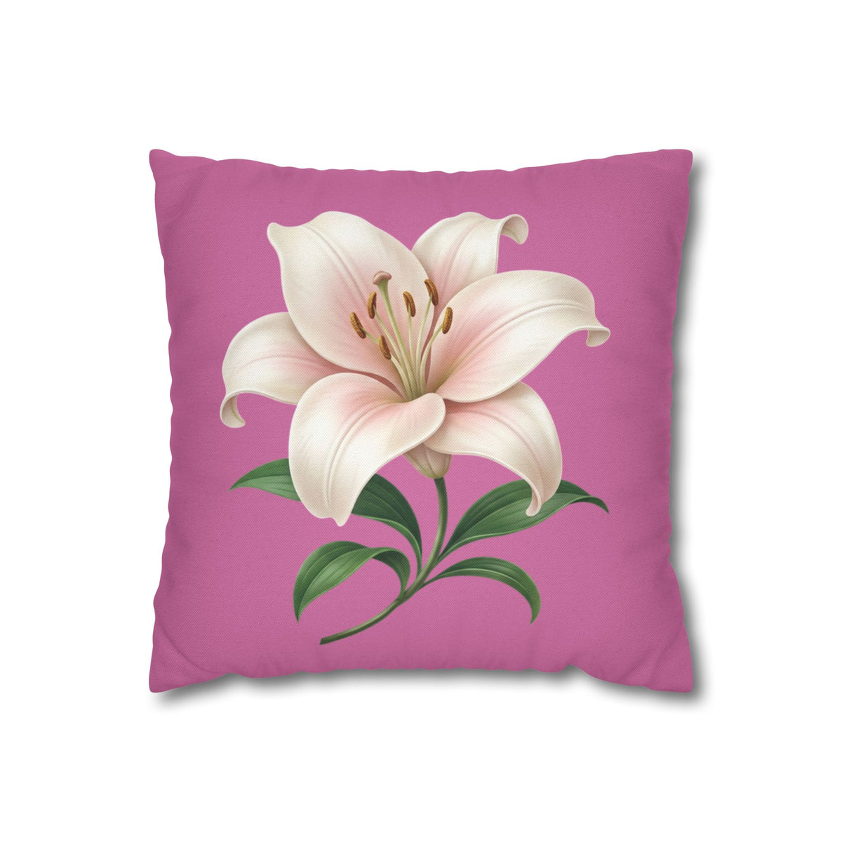 Pink Lily Decorative Pillow Cover — Floral Square Throw Pillowcase