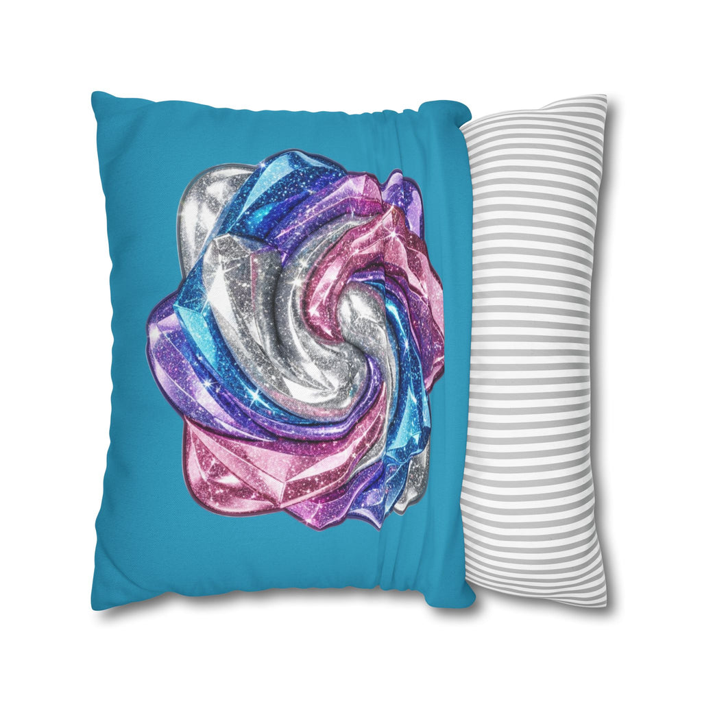 3D Glitter Design Turquoise Spun Polyester Square Pillowcase