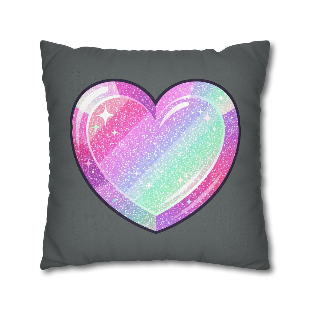 Pastel Glitter Heart Pillowcase Spun Polyester Square Pillowcase- Dark Grey