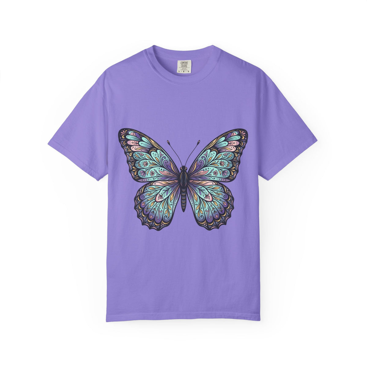 Butterfly Art T‑Shirt — Blue Purple Ornamental Butterfly Graphic Tee