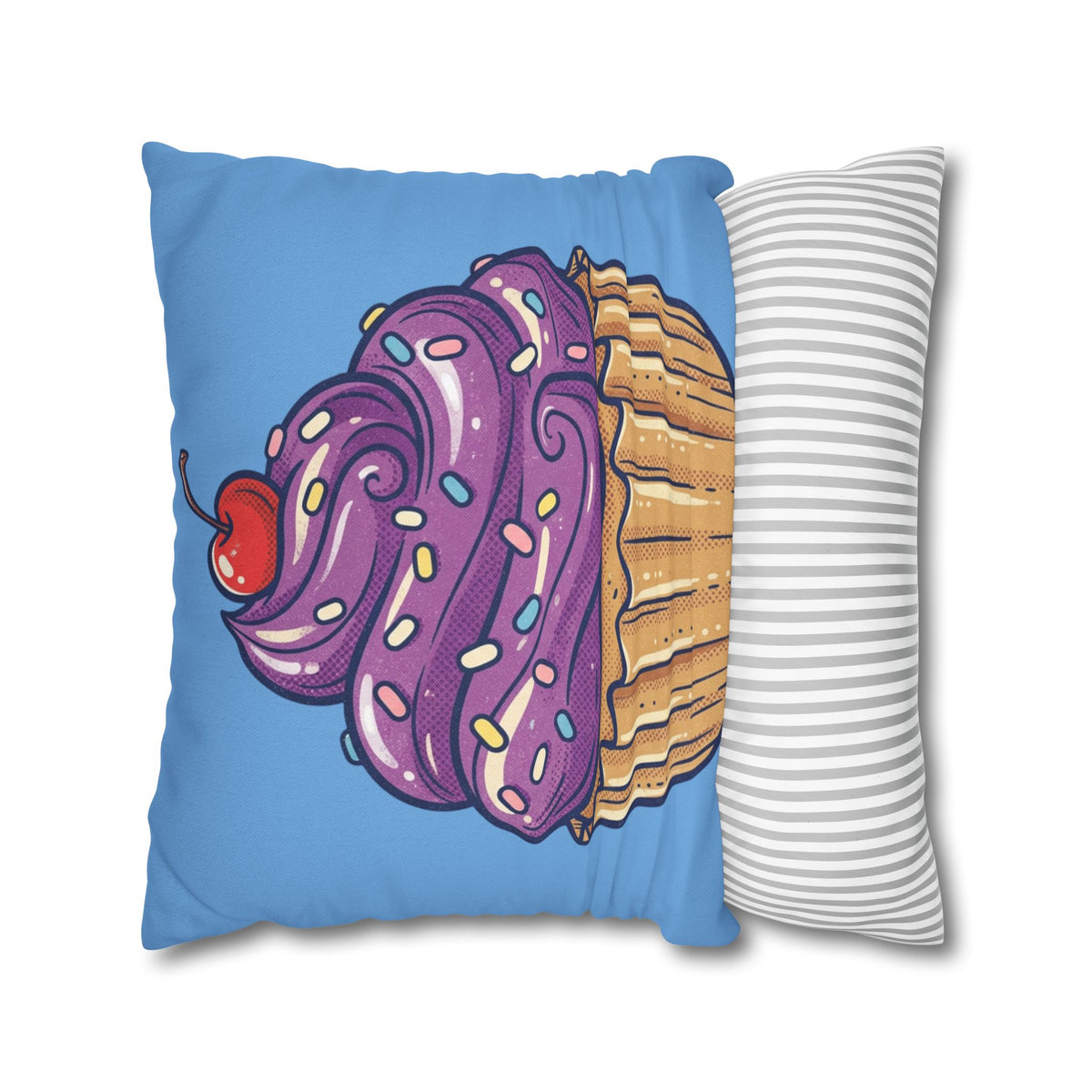 Cupcake Pillowcase — Cute Purple Frosting Decorative Throw Pillow- Light Blue