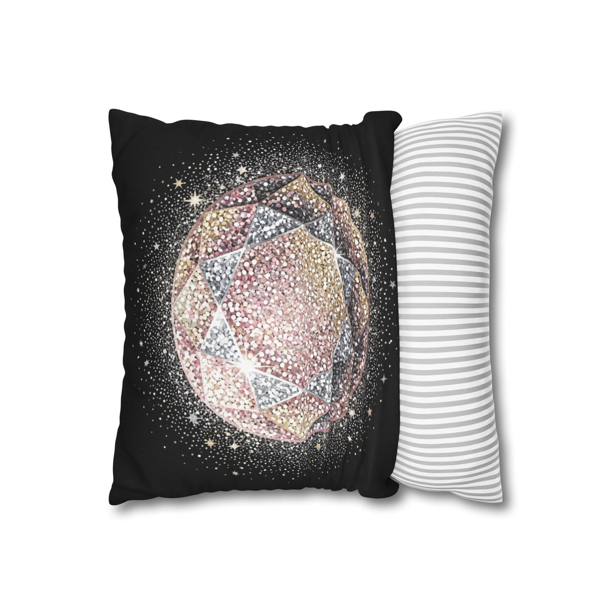 Glittery Black Spun Polyester Square Pillowcase