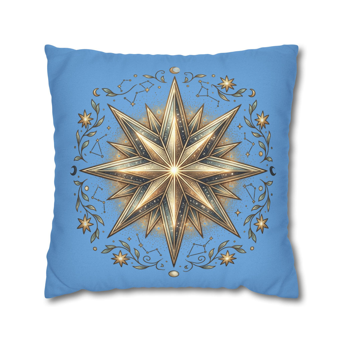 Star Print Light Blue Spun Polyester Square Pillowcase