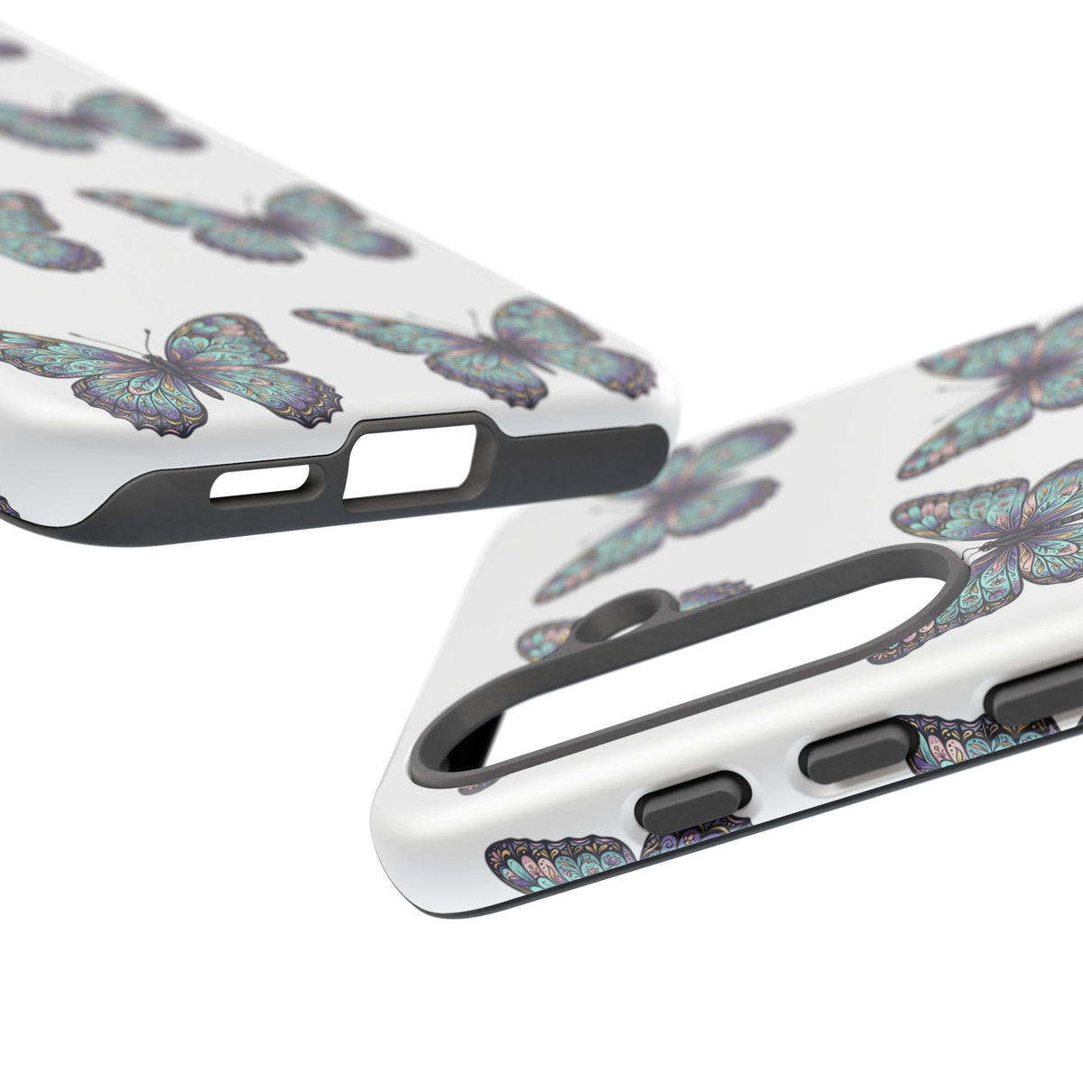 Butterfly Pattern Tough Phone Case — Vintage Teal Floral Protective Cover