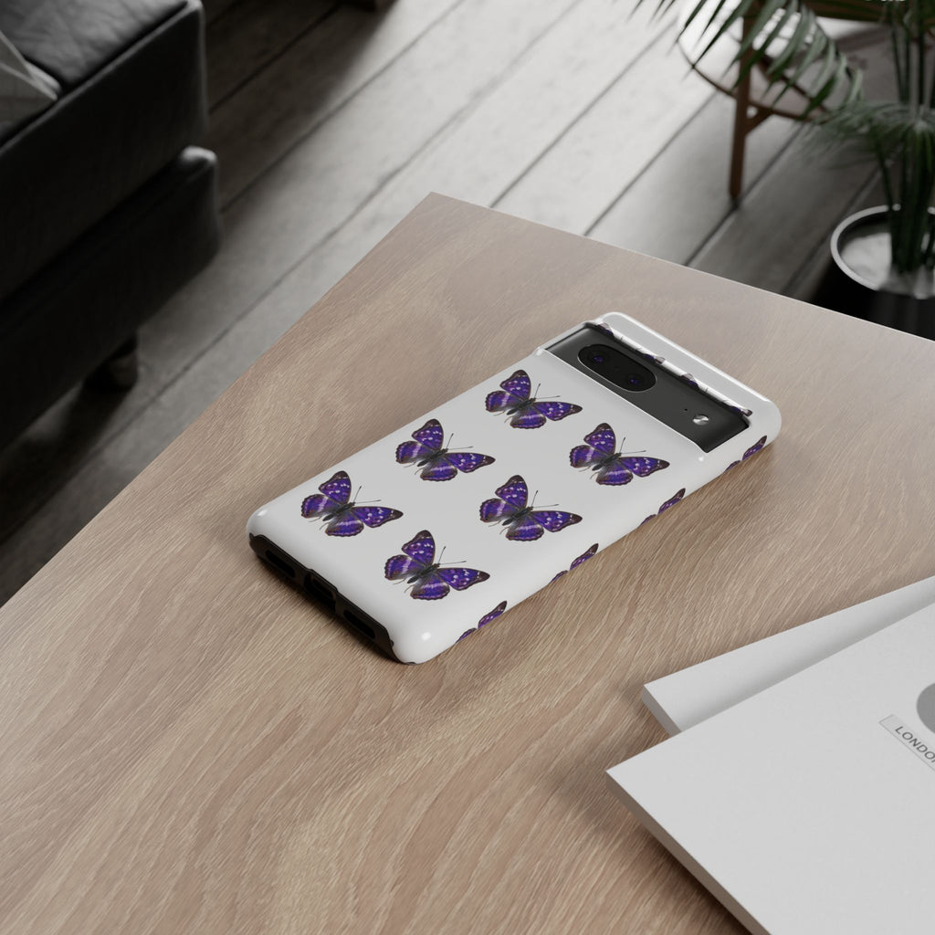 Purple Butterfly Tough Phone Case — Durable Protective iPhone Case with Repeating Butterfly Pattern