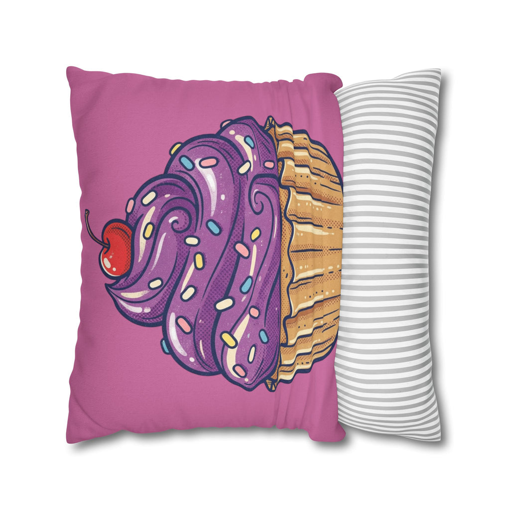 Cupcake Pillowcase — Cute Purple Frosting Decorative Throw Pillow Cover- Light Pink