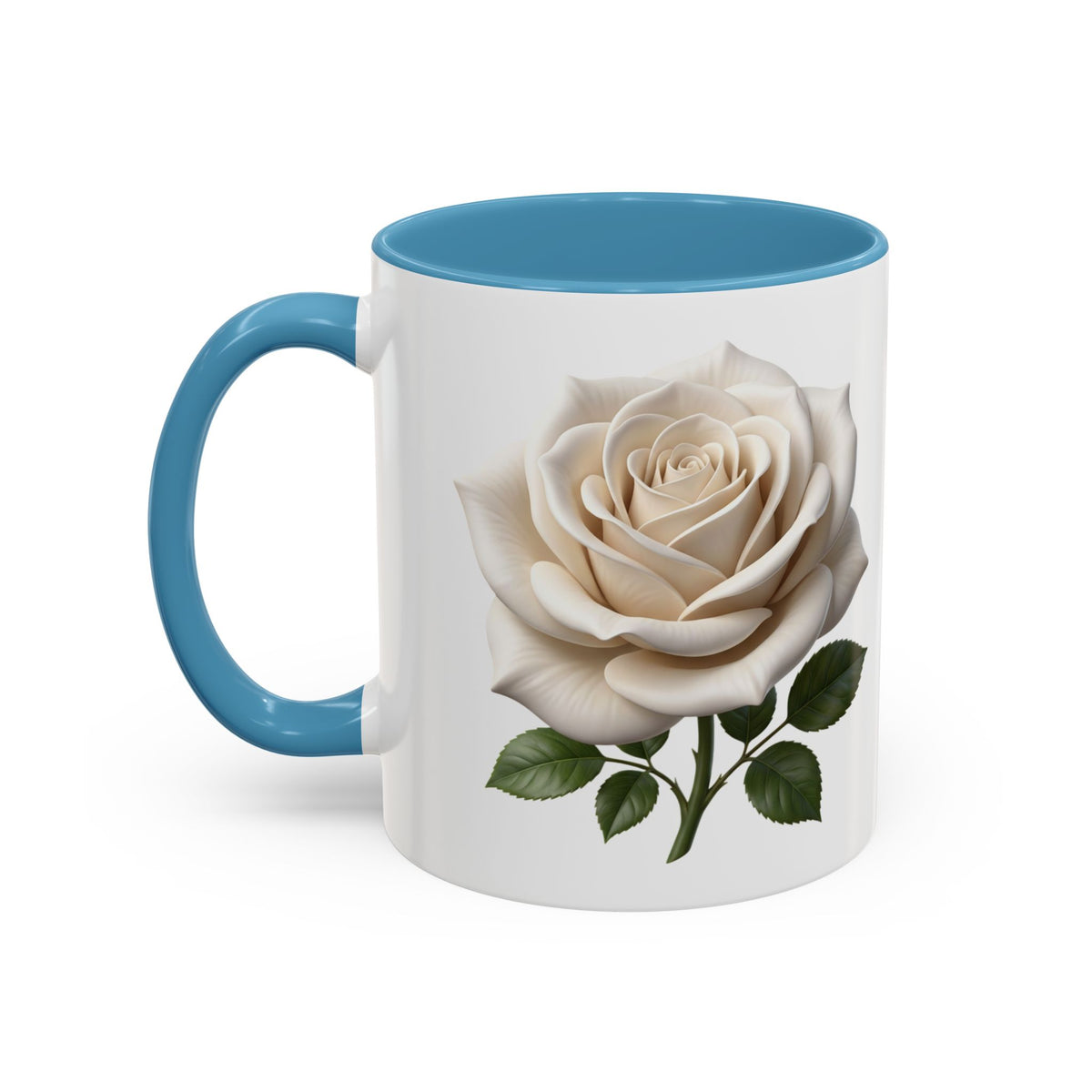 White Rose Accent Coffee Mug — Elegant Floral 11/15oz Ceramic