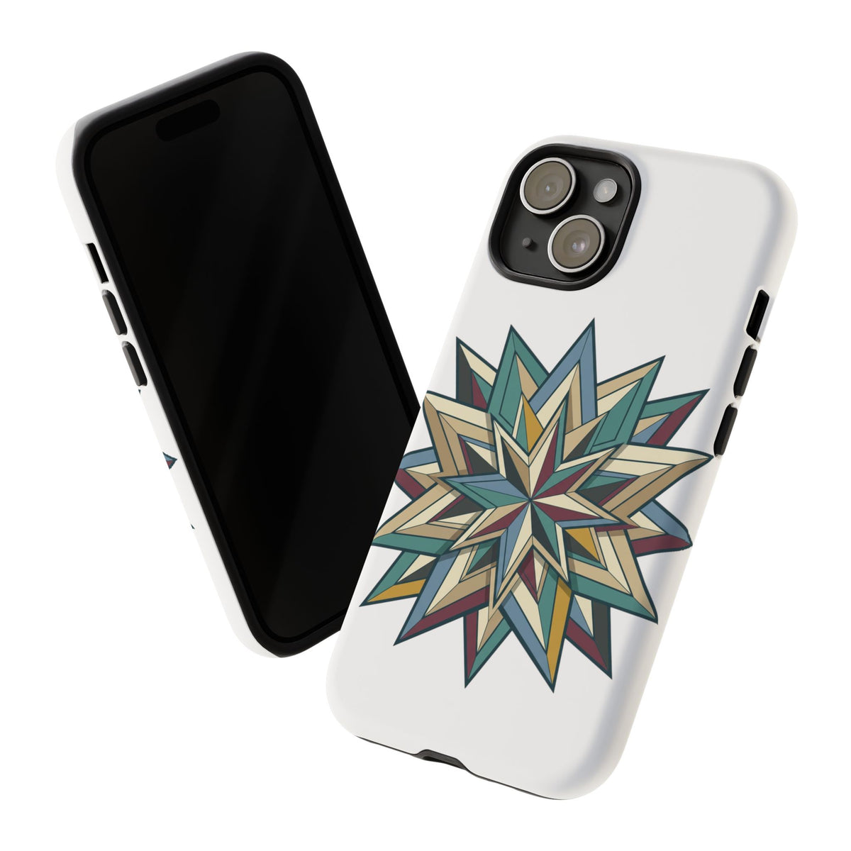 Geometric Star Phone Case — Teal & Earthtone Mandala Design