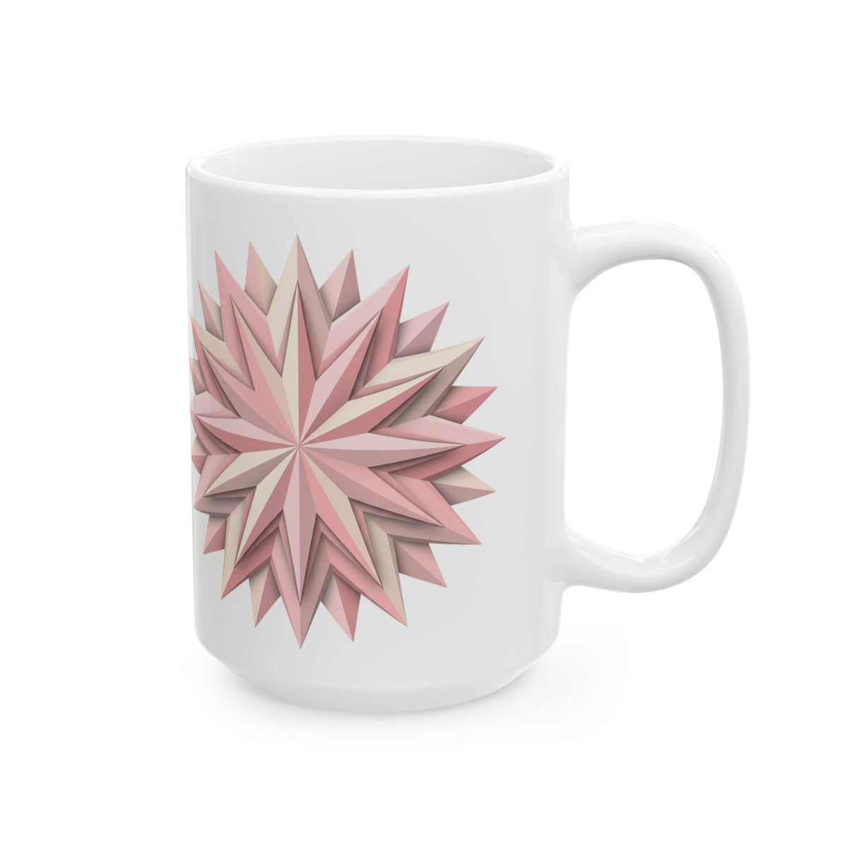 Pink Geometric Star Ceramic Mug — Floral Mandala Coffee Cup (11oz & 15oz)