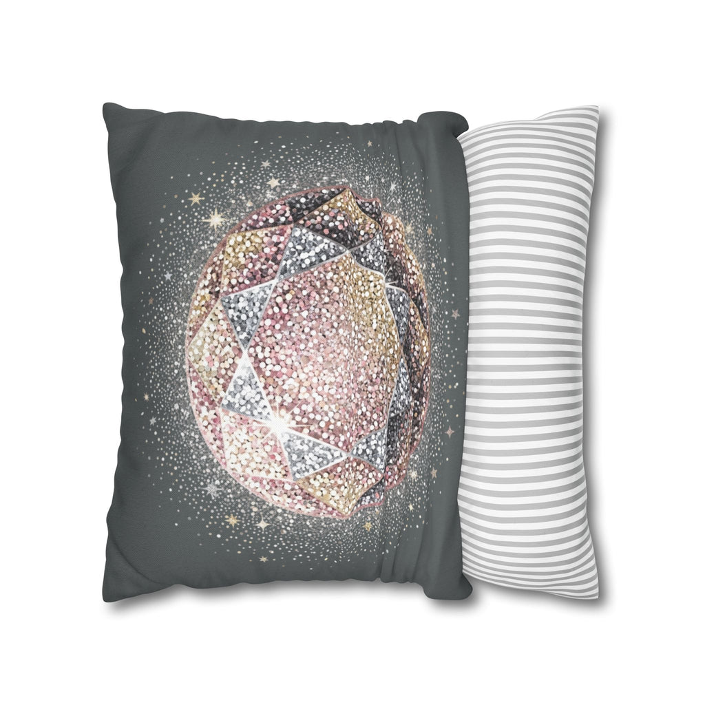 Glittery Dark Grey Spun Polyester Square Pillowcase