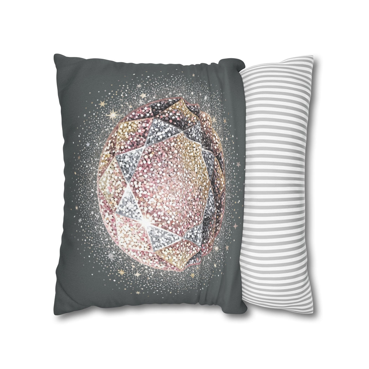 Glittery Dark Grey Spun Polyester Square Pillowcase