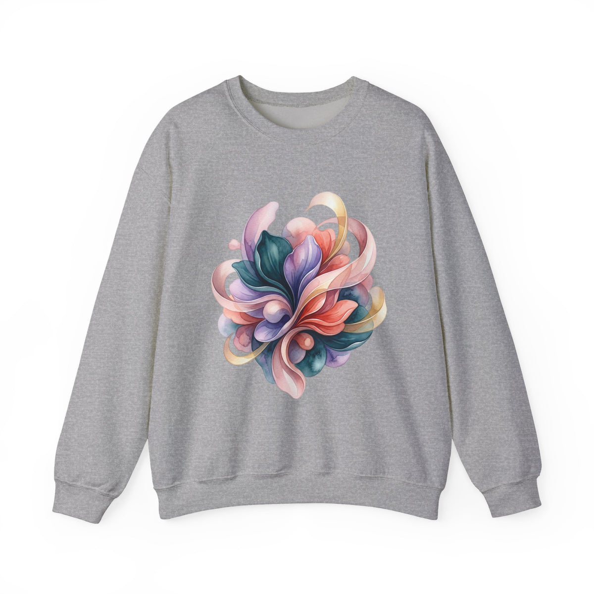 Abstract Floral Crewneck Sweatshirt — Pastel Swirl Art Pullover