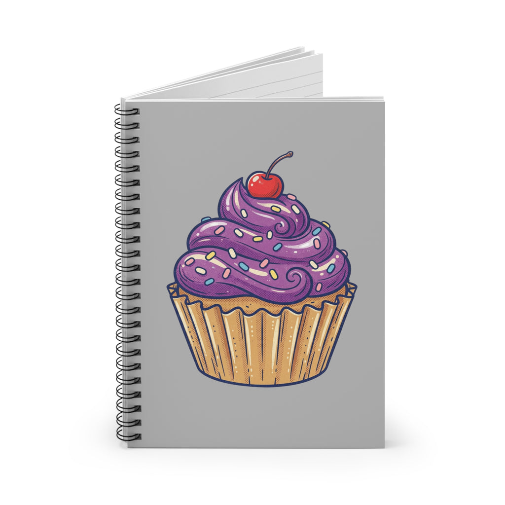 Cupcake Spiral Notebook Light Grey — Cute Purple Frosting Journal for Baking Lovers (Ruled)