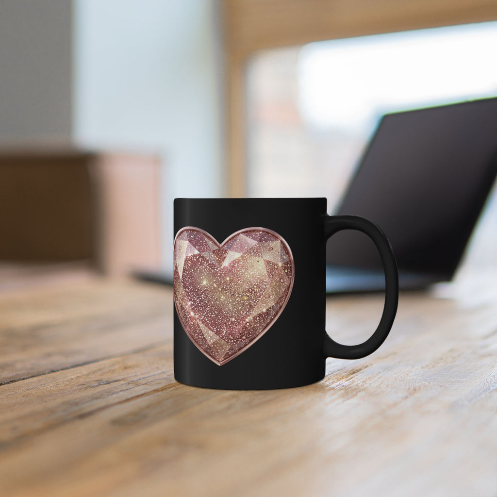 Rose Gold Heart Black Mug (11oz, 15oz)