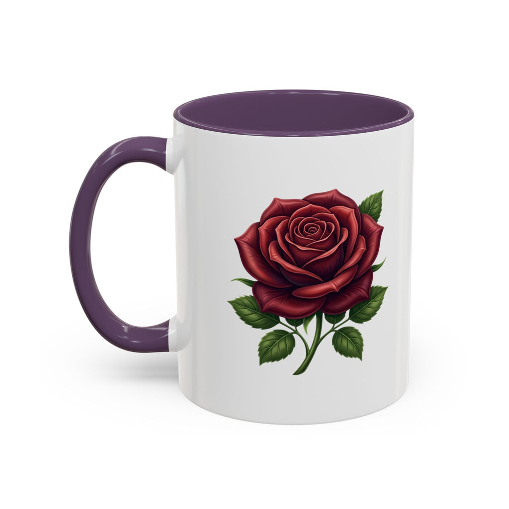 Red Rose Accent Coffee Mug — Floral Ceramic Coffee Cup (11/15oz)