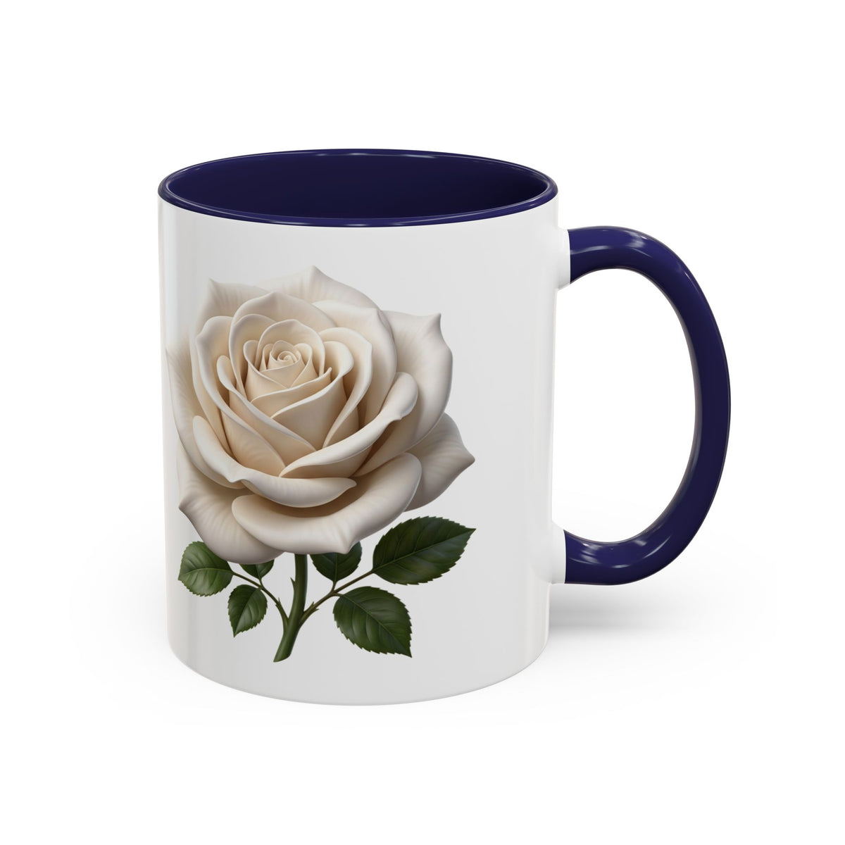 White Rose Accent Coffee Mug — Elegant Floral 11/15oz Ceramic