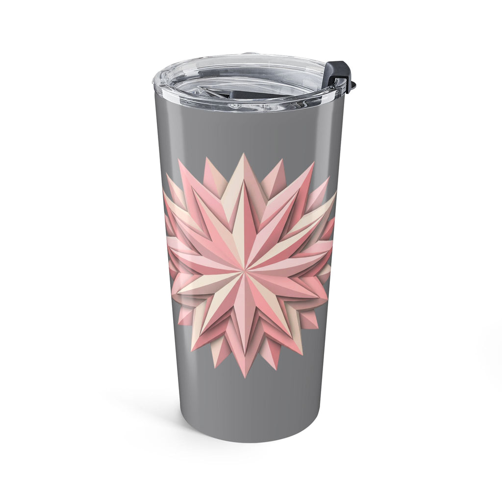 20oz Floral Star Tumbler — Pink Geometric Flower Insulated Travel Cup- Grey