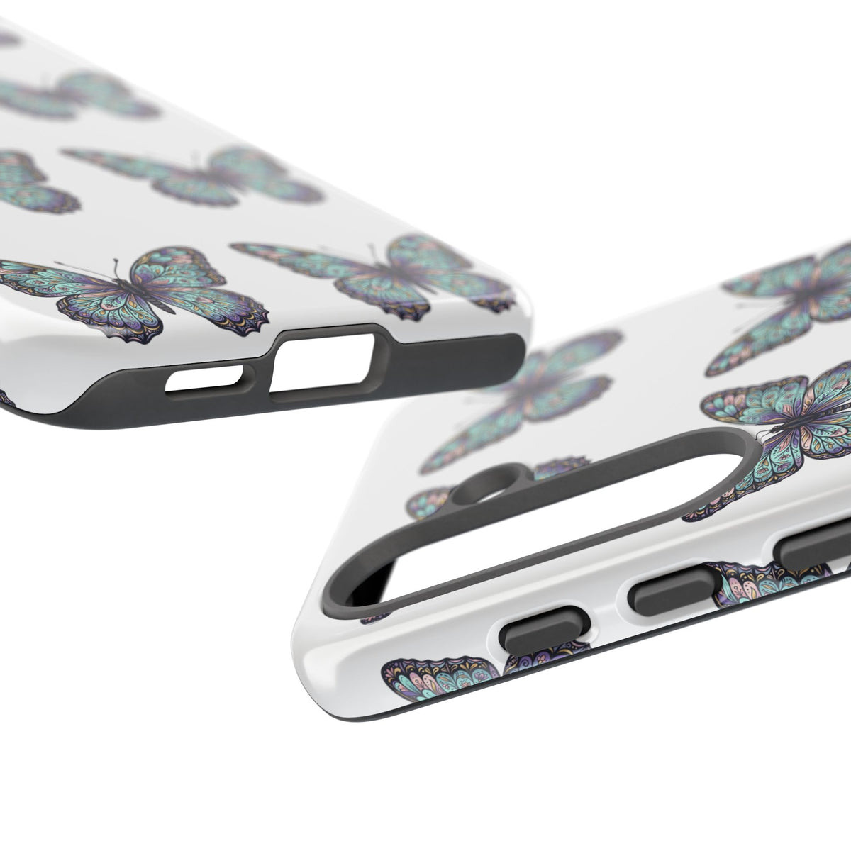 Butterfly Pattern Tough Phone Case — Vintage Teal Floral Protective Cover
