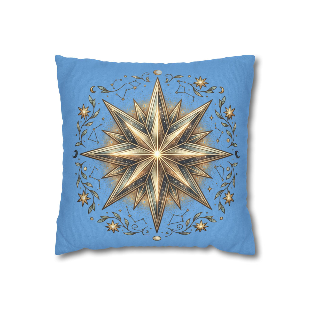 Star Print Light Blue Spun Polyester Square Pillowcase