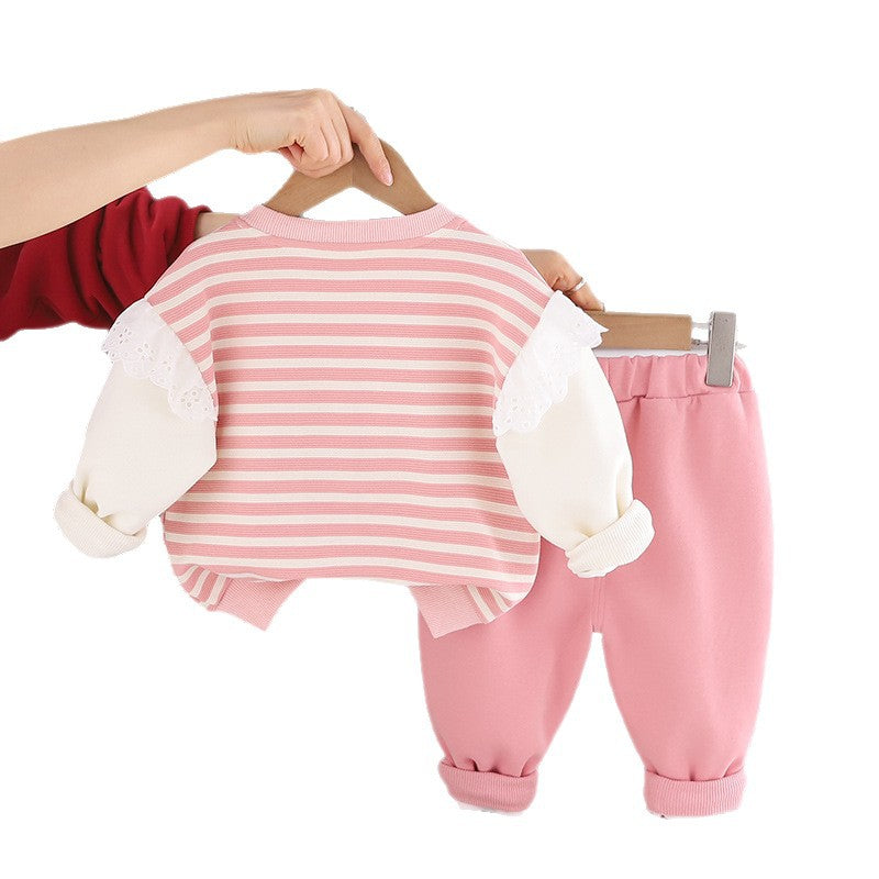 Children's striped casual long sleeved two-piece set baby autumn clothes