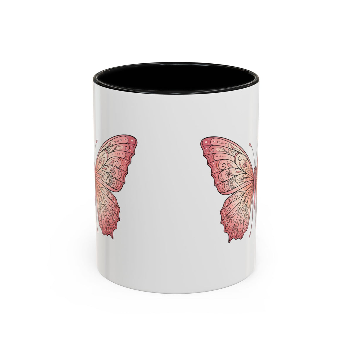 Pink Watercolor Butterfly Accent Coffee Mug — Floral Boho Tea & Coffee Cup (11/15oz)