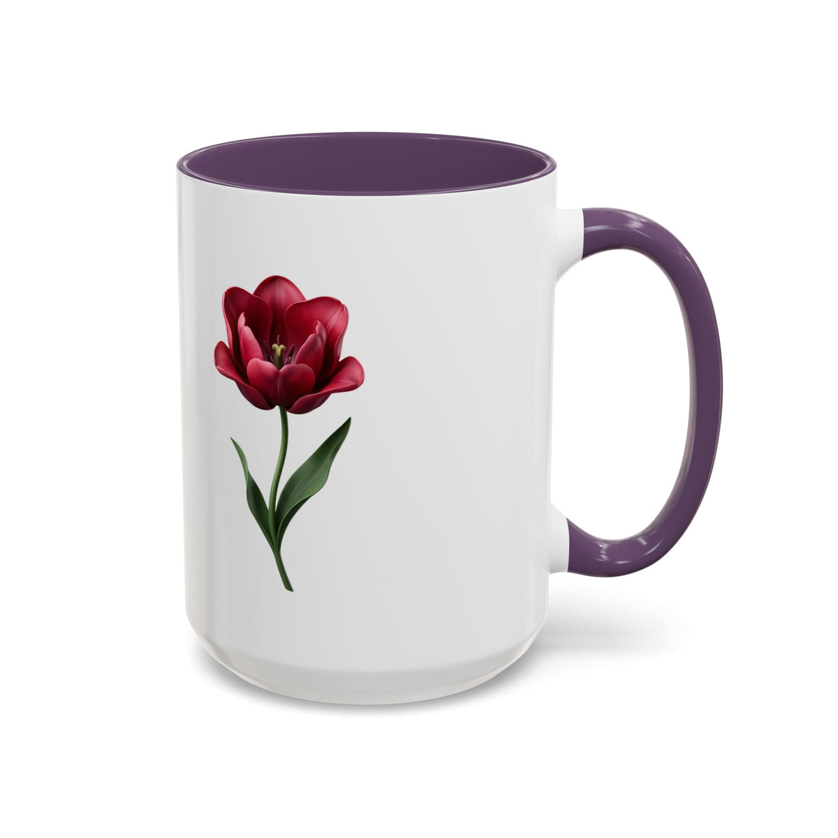 Red Tulip Accent Coffee Mug – Floral 11/15oz Ceramic Mug