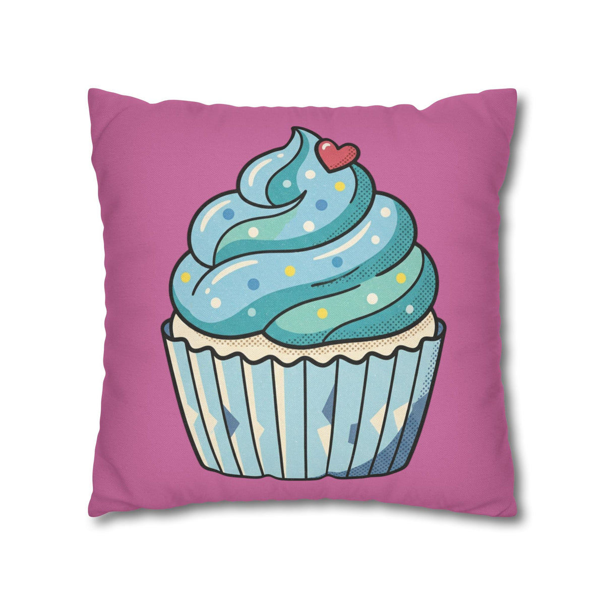 Cupcake Pillowcase — Cute Blue Frosting Decorative Throw Pillow- Light Pink