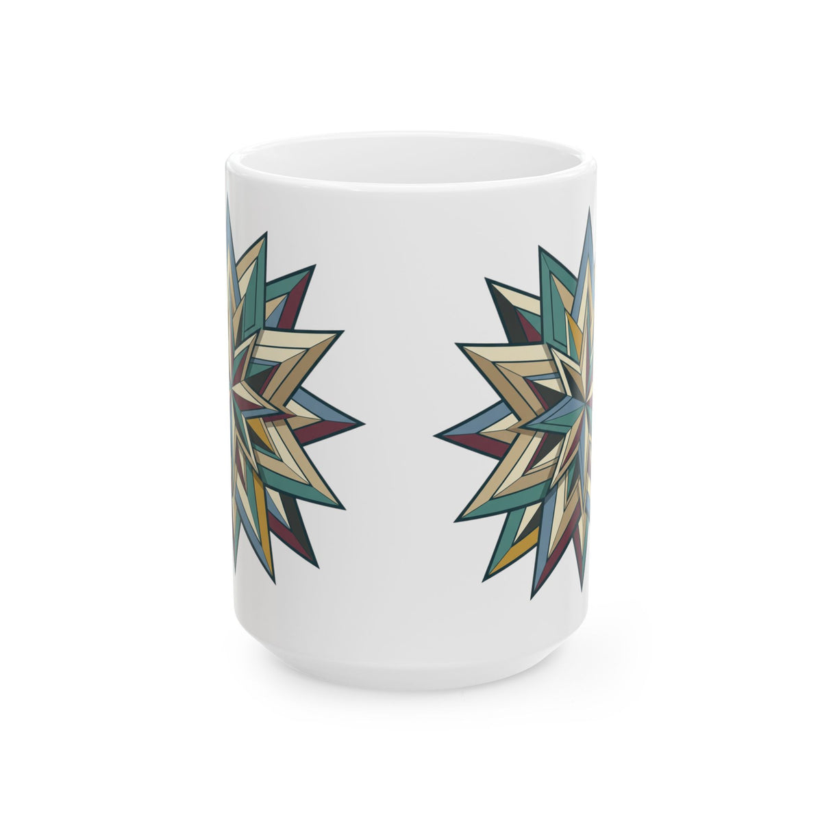 Geometric Starburst Ceramic Mug – Rustic Boho Coffee Cup (11oz & 15oz)
